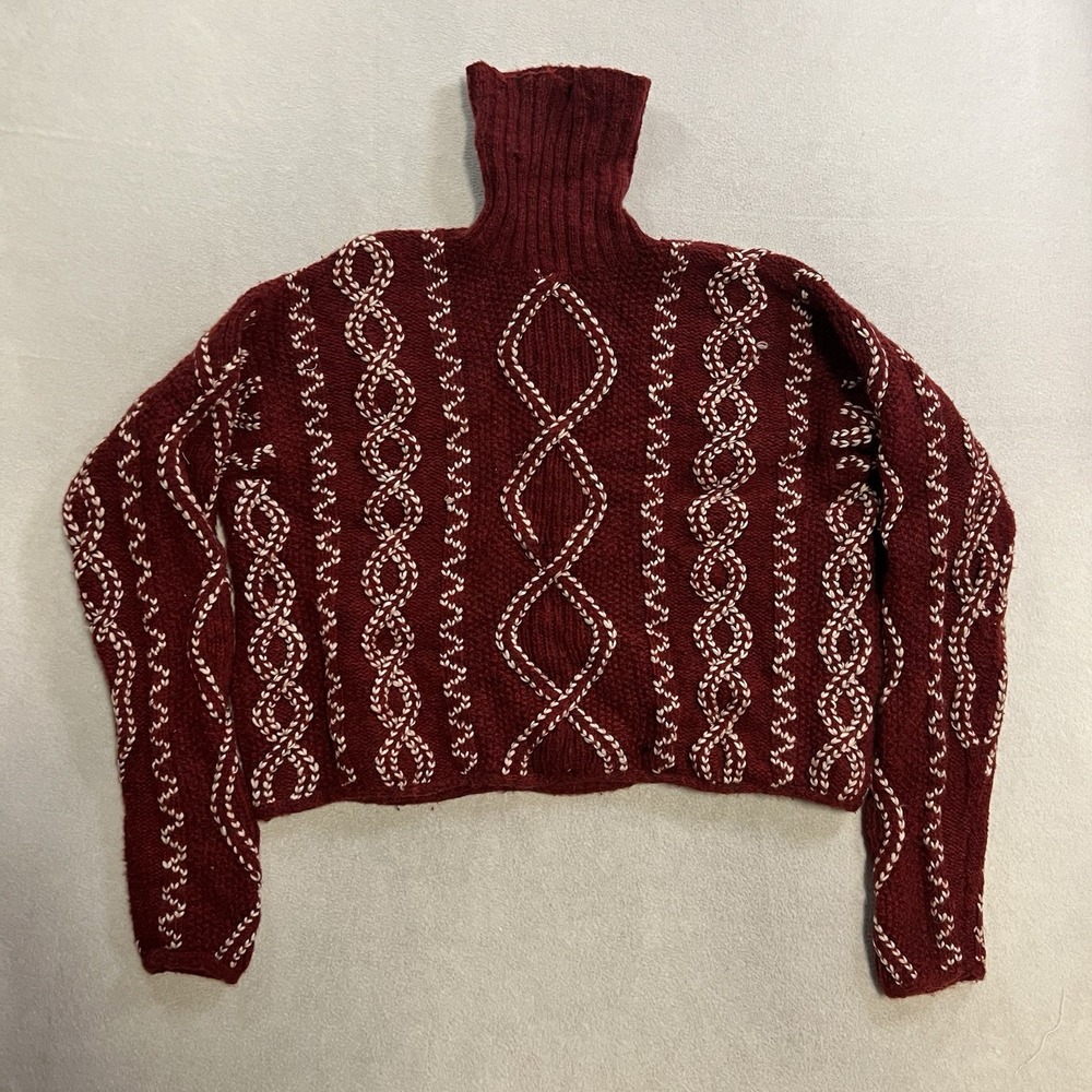 VTG Banana Republic Sweater Womens M Cable Knit Fisherman Wool Blend Turtle Neck
